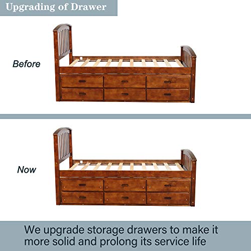 Bellemave Twin Captain's Bed Walnut +6 Drawers