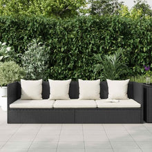 YUOGHRTFE Poly Rattan Patio Bed with Seat Cushion and Pillows, Adjustable 7-Position Sun Lounger with Powder-Coated Steel Frame, Black
