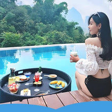 Ofyphth Rattan Floating Tray Table, Deluxe Floating Tray for Pool, Hotel Water Rattan Basket, Water-Resistant, for Pool Beach Party or Hot Tub Float Loung. 80cm-B/Black
