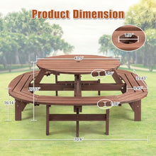AMZXPLORE Round Picnic Table, 10-12 Person Wooden Outdoor Picnic Table with Built-in Ring Bench and 1.97" Umbrella Hole for Patio Backyard Garden, Brown