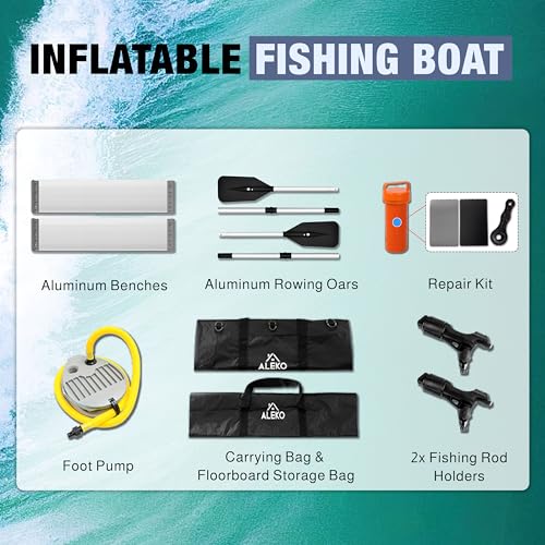 ALEKO Inflatable Boat 4 Person Fishing Raft Aluminum Floor Light/Dark Gray