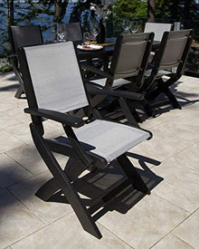 Polywood® Coastal Folding Chair in Slate Grey/Navy Blue Sling