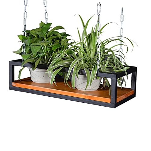 Flower Pot Rack Storage Ceiling Shelf Hanging Planters For Indoor Plants - Hanging Flower Pot For Wall And Ceiling Mounting - Plant Holder For Bar Garden Balcony, Wood An,120X25X15Cm