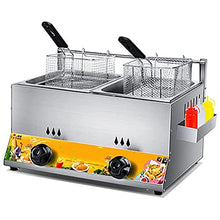 EliteBloom Commercial Gas Fryer,Stainless Steel Fat Fryer,with Basket and Lid,Freestanding Temperature Control,for Restaurant Home Fries Chip,6L+6L,6L+6L