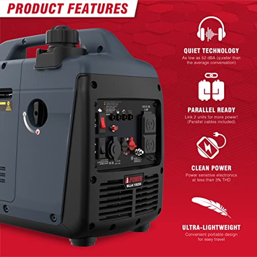 A-iPower 1500W Quiet Inverter Generator Gas Powered Small Ultra Lightweight