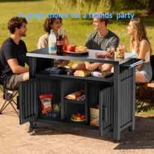 ZHAYAO Resin Outdoor Grill Cart, Weatherproof Outdoor Kitchen Island with Stainless Steel Top & Storage Cabinet, Black BBQ Food Prep Table