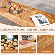 ORALNER Acacia Wood Picnic Table Bench Set w/2“ Umbrella Hole, 6-8 Person
