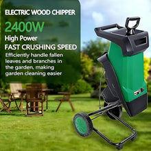 QIUNAOZI 2400W Electric Wood Chipper, Garden Tree Branch Crusher Machine, 4500 RPM, 40mm Cutting Capacity, Reinforced Rotary Double Blade, with 50L Collection Bag, for Lawn and Garden Use