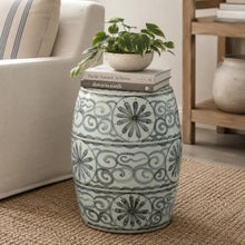 Artissance Approx. 17" High Soft Sky Blue Hand-Glazed Ceramic Garden Stool with Flower Motif