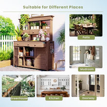 65.7" Tall Garden Potting Bench Table with Hutch, Outdoor Patio Storage Workstation, Featuring 3 Shelves, 6 Drawers, 2 Bottom Cabinets & Side Hooks - Ideal for Mudroom, Doorway (Brown, 65.7'' H)