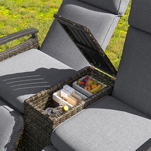 53.3" Patio Recliner Loveseat Chair with Adjustable Backrest, Wicker Conversation Set with Storage Table and Thick Cushion, Outdoor & Indoor Patio Recliners for Balcony, Porch, Living Room, Gray