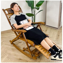 MHJKHG Foldable Rocking Chair, Bamboo Rocker Chair, Massage Footrest, Outdoor Breathable Recliner, Comfort Armchair, Adjustable Backrest Leisure Chair, for Garden Patio Park，Natural One Size