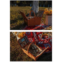 Storage Basket,Wicker Picnic Sets with Utensils Cutlery, Hand Woven Willow Hamper for 4 Persons, for Family,Party,Outdoor,Camping
