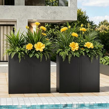 Trygoal Metal Tall Planters Box Set of 4-24 Modern Tall Square Planter for Outdoor Plants with Removable Insert Shelf, Heavy Duty Outdoor Planter Box for Porch/Door Decor Indoor Patio Office, Black