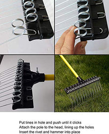 THE GROUNDSKEEPER II Rake 55-inch Lightweight Fiberglass Handle, 21-inch Head, Durable Steel Tines for Gardening, De-Thatching or Professional Landscaping - Green (6-Pack)