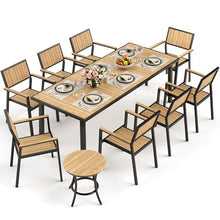 Pamapic 10-Piece Patio Dining Set Outdoor Aluminum Furniture with Teak Table Top and 8 Stackable Chairs