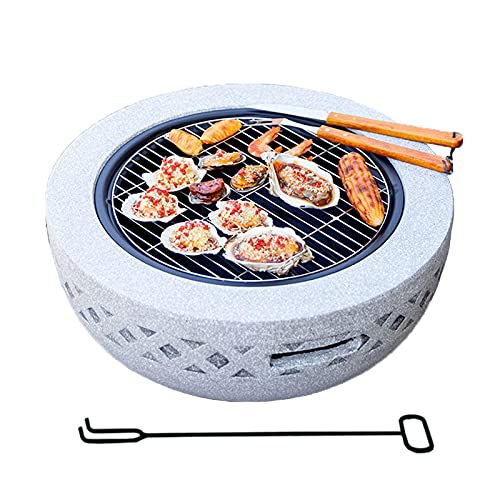 Fire Bowl Fire Pit, 60 cm with BBQ Grill Shelf with an Edging of Artificial Stone Best Gift