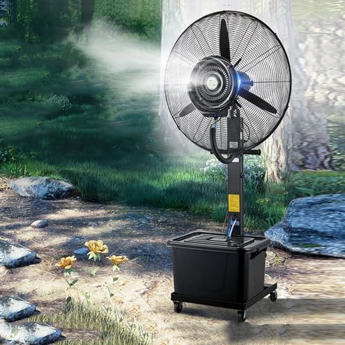JCSRYD Industrial Cool Mist Fan 11 Gal, 6500CFM High Velocity Outdoor Patio Misting Fan, Portable Pedestal Misters with 3 Speeds and 90° Oscillation for backyard, BBQ (Color : 110V, Size : 61cm/24in)