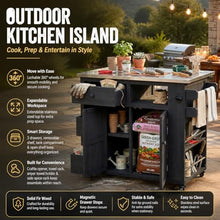 TOPMAX Kitchen Island, Extendable Outdoor Cart 19.3''/28'', Stainless Steel BBQ Grill Table with Storage Drawers, Spice Rack, Perfect for Backyard Party, Cooking and Food Prep, Sleek Black Design