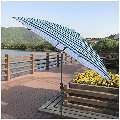 ARGENTFLUX 9ft/270cm Large Garden Parasol Round Outdoor Patio Umbrella with Tilt and Crank, Sun Shade Parasol, Green/White Stripes