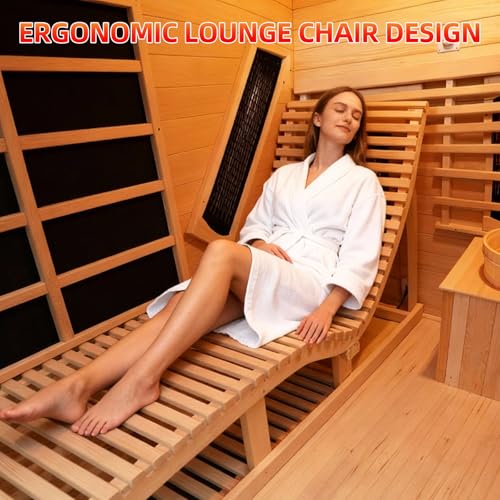 amocane Infrared & Steam Dual-System Sauna Room, 2-3 Person Canadian Red Cedar Wood Sauna with Recliner, Indoor Traditional Home Saunas Spa with 9 Heaters & 6KW Sauna Stove, Oxygen Bar