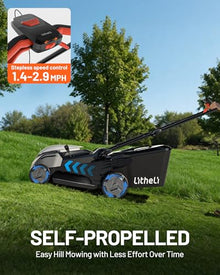 Litheli 18" Self-Propelled Lawn Mower Electric, 2 x 5.0Ah Cordless Push Mower