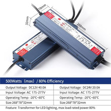 Waterproof Lighting Transformer Outdoor AC100V-277V to DC12V 24V 600W 500W 400W 300W 200W 100W LED Switching Power Adapter(500W (AC175V-277V),DC 12V)