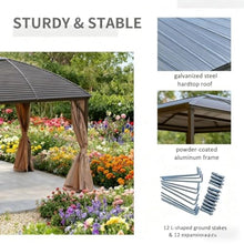 10' X 13' Hardtop Gazebo with Curtains and Netting, Outdoor Patio Metal Gazebo Canopy Pavilion with Steel Roof Ceiling Hook