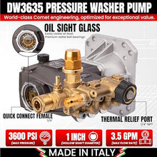 DW3635 AAA OEM Horiztonal Triplex Plunger Pump 3600 Max PSI, 3.5 GPM, 1" Hollow Shaft Compatible with Simpson, DeWalt, MI-T-M, and other major pressure washer brands