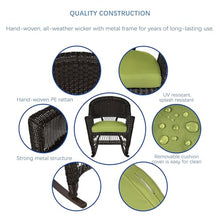 Jeco Rocker Wicker Chair with Green Cushion, Set of 2, Espresso