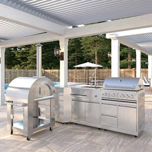 KoolMore Outdoor Kitchen Series Modular Kitchen with a Wood Fire Pizza Oven, Corner Cabinet, Sink, 30 in. BBQ Grill and Cabinet in Stainless-Steel (KM-OKSKIT-CONFIG104)