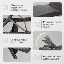 Lexicon Wicker Outdoor Lounge Chairs Set of 2 - Outdoor Lounger, Aluminium Frame, 3 Position Adjustable Backrest Patio Chaise Lounger for Garden, Backyard, Patio Poolside Lawn, Espresso