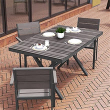 Afuera Living 59x39.5 Cross Frame Metal Patio Dining Table, Gray Finish, Polystyrene Slats, Rust Resistant, Seats 6 Adults, All-Weather Outdoor Table for Backyard or Commercial Use