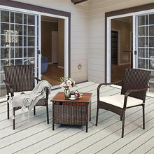 DUYHBAWRS 3PCS Patio Rattan Furniture Bistro Set Wood Side Table Stackable Chair