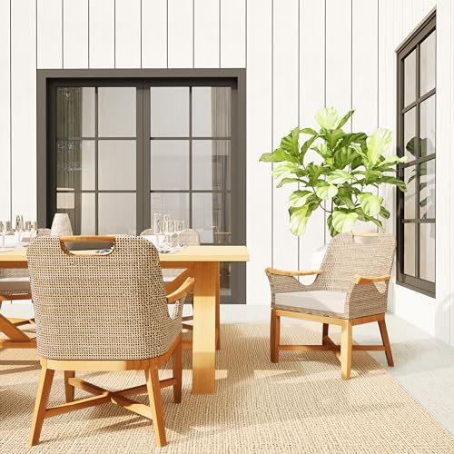 Cambridge Casual Sydney Outdoor Dining Chairs Teak Wood and All-Weather Wicker