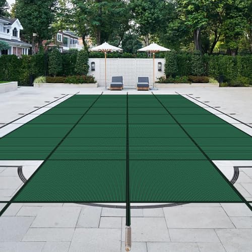 Lynkron Pool Safety Cover for Inground Pools, Heavy-Duty Winter Pool Cover, Rectangle Mesh/Solid Swimming Pool Covers, Triple Stitched for High Strength & UV Protection，Green
