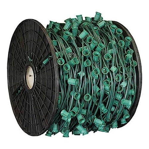 Christmas Hook 1000' C9 Stringer - Spool - Green Wire - SPT1-15" spacing - E17 Base - 800 Sockets- Commercial/Professional Quality - DIY - Yuletide -1000' C9 Stringer - Carrete - Cable Verde