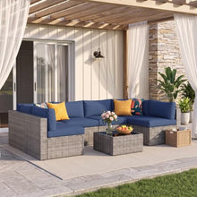 7 Piece Wicker Outdoor Patio Furniture Set, All-Weather Patio Sectional Set