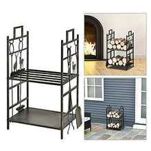 ELUKHT Bronze Fireplace Log Wood Rack 20 X13x30 Inch with 4 Pcs Tools,Wrought Iron 2 Tier Heavy Duty Firewood Holders for Indoor/Outdoor/Stove