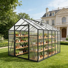 Trygoal 10x12 FT Greenhouse, Walk-in Heavy Duty Polycarbonate Outdoor Greenhouses with Raised Base & Anchor, Drainage System & Height-Enhanced Aluminum Frame for Backyard All Season Growing, Black