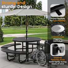 OUTTANS Commercial Metal Picnic Table (Black, 46in, Round, Expanded Steel)