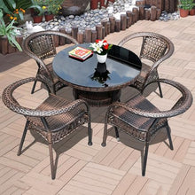 Dalumian Patio Dining Set with Tempered Glass Table and 4 Stackable Rattan Chairs, 3 Pieces Wicker Patio Bistro Sets, Outdoor Seating Set with 4 Cushions, Garden Furniture Sets for Lawn(Round,90CM)