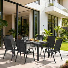 Pamapic Outdoor Dining Sets for 6, Rectangular Steel Slat Table with 6 Textilene Chairs, 7 Piece Patio Table and Chairs Set with Umbrella Hole for Patio, Backyard, Poolside (Black, No Umbrella)