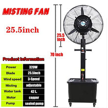 Outdoor Industrial Fan Cooling Misting Fan for Patio Backyard Garden, 3 Speed Oscillating Outside Pedestal Mister Fans, W25.5xH70inch, 110V
