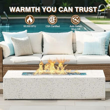 Outdoor Propane Fire Pit Table Set – Premium Terrazzo-Like MgO Finish, Sturdy & Waterproof 56-Inch Gas Fire Table for Patio, Garden & Backyard, Includes Rain Cover & Glass Beads