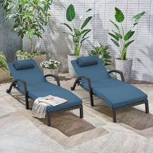 HOMREST Chaise Lounge Chairs Set of 6 PE Rattan Adjustable Poolside Dark Blue