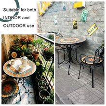 exproyzk Mosaic Patio Table Set, Round Outdoor Table with 2 Folding Chairs