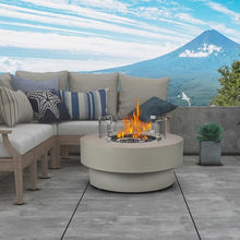 Propane Outdoor Fire Pit Table with Wind Glass Shield, Flint & Concrete Look 32-inch Round Patio Gas Fire Table 50,000 BTU w/Lid, Fire Glass, Cover, Pre-Attached 10ft Propane Hose