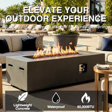 HillAethel 60-Inch Rectangular Propane Fire Pit Table, 60,000 BTU Concrete Outdoor Gas Fire Pit Table with Waterproof Cover, Tank Seat, Free Lava Rocks, for Outside Patio Backyard, Dark Grey