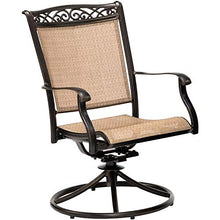 Hanover Fontana 5-Piece Outdoor Dining Set with 4 Sling Swivel Rocker Chairs and 51" Round Tile-Top Table Tan